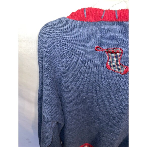 Tiara Women’s Christmas Cardigan Sz XL Blue Colorblock Seasonal Going Out Party - Picture 11 of 12